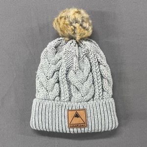 Sugarloaf Locale Gray Fleece Lined Cable Knit Faux Pom Pom Hat
